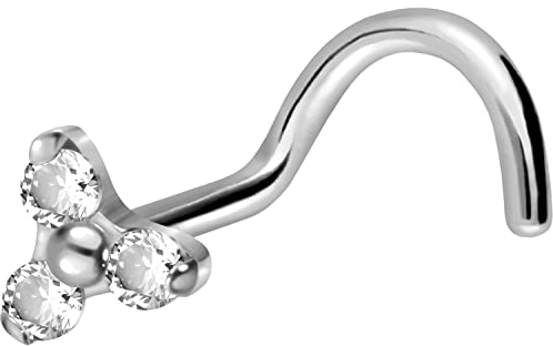 PIERCINGLINE Titan Nasenpiercing Spirale KRISTALLBLUME Nasenstecker Silberfarben
