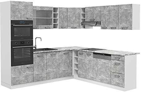 Vicco Eckküche R-Line, Beton, 247 x 46 cm ohne Arbeitsplatte, für Flexible Anordnung und modulare Erweiterung