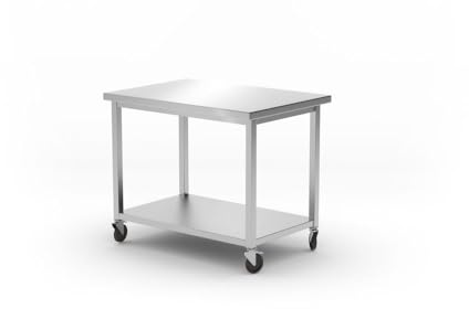 HENDI Bewegliche Tische mit Ablage, geschraubt, Arbeitstisch, Küchentisch, Edelstahltisch, Tisch, Zur Selbstmontage, für Restaurant, Bar, Küche, 1000x700x(H)850mm, Edelstahl