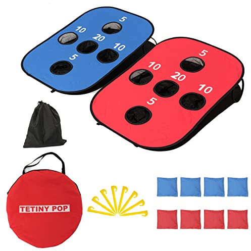 TETINY POP Pop-Up-Cornhole-Sets für Hinterhof, tragbares, faltbares Cornhole-Spiel mit 8 Sitzsäcken, leichter Tragetasche und 8 Heringe, einfach überall hin mitzunehmen, für Reisen und Familienspiel