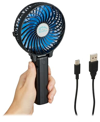 Relaxdays Ventilatore Portatile USB, 3 velocità, Ventola Tascabile con Batteria, Mini Ventolino Pieghevole, Nero Blu