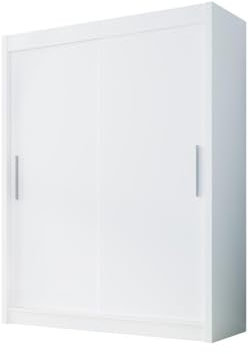 Easy4You D1 120 cm Weiß Schiebetüren Kleiderschrank 120x200x58 cm Schlafzimmermöbel, Aufbewahrung - Mehrzweckschrank - Farbe: Weiß