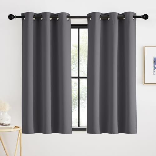KGORGE Tende per Interni a Vetro 2 Pezzi L 90 x A 90 CM Tenda Cucina Oscurante Tende per Finestra Moderne Curtains Corte con Anelli, Grigio