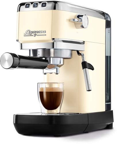 Tchibo Siebträger Espressomaschine Lapressa (15 bar, 980ml Wassertank), Pre-Infusion Technologie, mit 2-Tassen-Funktion und Milchschaumdüse, inkl. zwei doppelwandigen Sieben (Cremeweiß)