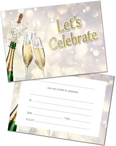 Lot de 40 invitations de fête pour adultes avec enveloppes – Invitations de fête sur le thème du champagne pour anniversaire, anniversaire de mariage ou toute autre célébration