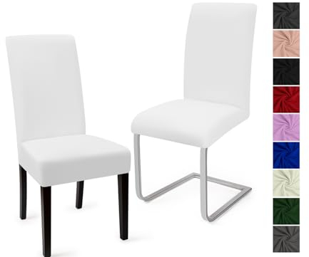 Fundas Sillas de Comedor Pack de 2 Cubiertas de Sillas Fundas para Sillas Modern Fundas Sillas Comedor Lavables Cubiertas para Sillas Fundas Elásticas para Boda, Hogar, Hotel (Blanco, Pack de 2)-C