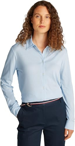 Tommy Hilfiger Donna Camicia Casual Regular Fit, Blu (Breezy Blue), M