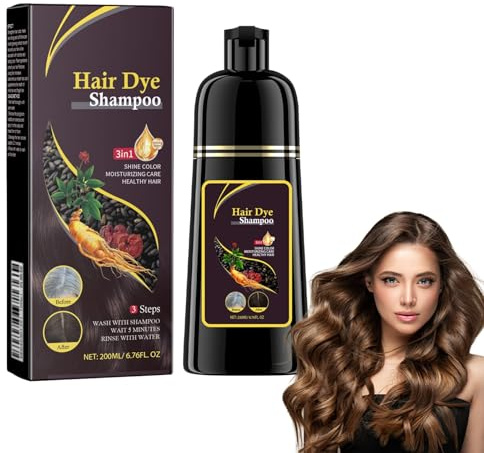 Dyceittdia Champú Tinte, Champú tinte instantáneo, 200ml 3 en 1 Instantáneo Champú para el Cabello, Hidratación Capilar, Champú limpiador y Reparador, marrón, hair2, hair2