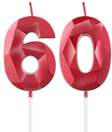mciskin Red 60th Birthday Candles, 3D Number 60 Candles for Cake, Women Men 60th Birthday Decorations,Pearl Red Candle Cake Topper Decorations for Birthday Party Weddings Anniversary Supplies