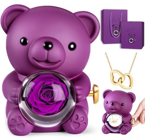 goldmiky Oso Rosa Eterna con Collar Regalo Mujer San Valentín Cumpleaños