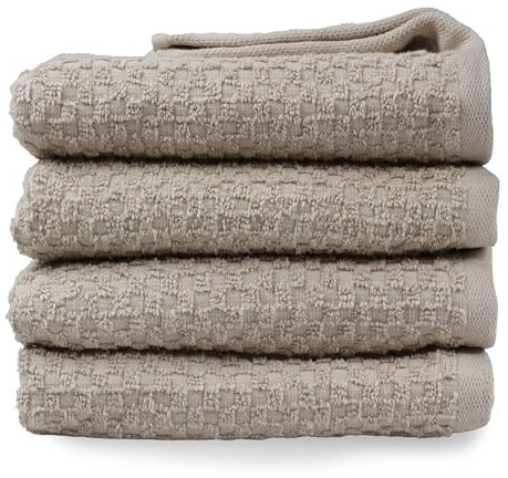 DoubleDry Popcorn Handtücher Set– 4er Set 50x100 cm Baumwolle – 420 g/m² – Weich & Saugstark – Badetuch badehandtücher - Oeko-Tex Made in Green Zertifiziert (Taupe)