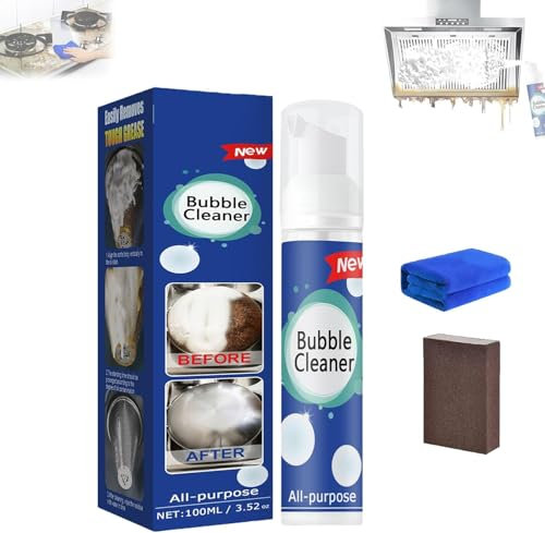 2025 Neu Bubble Cleaner Schaumspray, Allzweckreiniger, Kitchen Foam Cleaner Kraftvolle Entfernung von Öl und Flecken Universalreiniger mit Scheuerschwamm Handtuch für Küche Bad Antischimmel (1, A)