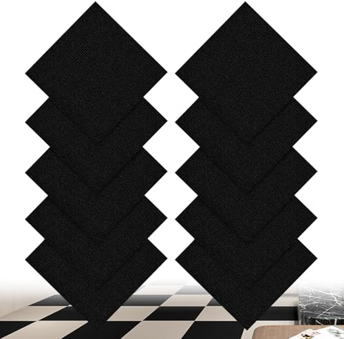 Mattplattor (10 stycken, 30 x 30 cm, golvbeläggning), självhäftande golvbeläggning, nålfilt, självhäftande antistatisk tejp, halkfri, latex, tyst, fyrkantig, randig matta för kontor och företag (svart