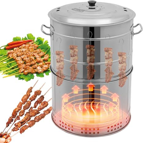 Parrillas de carbón portátiles Grandes,Parrilla de carbón Inoxidable de Barril,360° sin Humo para Exteriores con 50 brochetas,ahumador para Barbacoa,Cocina al Aire Libre y Viajes
