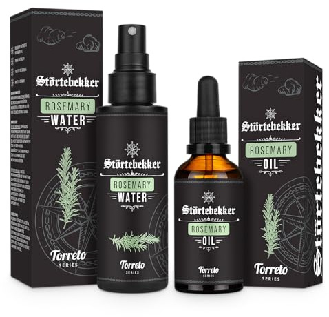 Juego de romero prémium de Störtebekker – Aceite de romero y agua de romero para cabello, cuero cabelludo y cara – Aceite natural para el cabello y spray hidratante – Kit de cuidado del cabello vegano