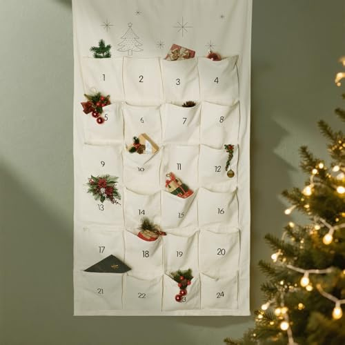 I LOVE MOM Calendrier de l'Avent pour remplir le tissu, 2025 Calendrier à rebours suspendu avec 24 poches, cadeau de fête de Noël suspendu ou établi, décoration de Noël réutilisable bricolage