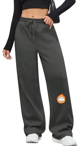 CMTOP Pantalones Chándal Mujer Invierno Pantalon Jogging Térmicos con Forro Polar Pantalones Deportivos Jogger Pierna Ancha con Bolsillos para Correr Fitness