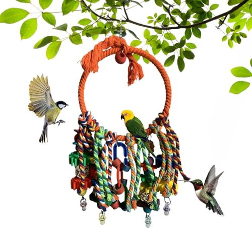 para Periquitos - de Aves con Anillos de Colores para Loros y Periquitos - Juguetes Interactivos de Cuerda de Algodón para Ejercicio de Masticación y Escalada para Canarios y