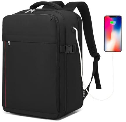 KONO Ryanair Handgepäck 40x25x20, Handgepäck Rucksack fürs Flugzeug 20L, Kabinenrucksack 40x25x20 mit vielen Fächern, wasserabweisend und leicht, Reiserucksack für Kurzreisen, Schwarz