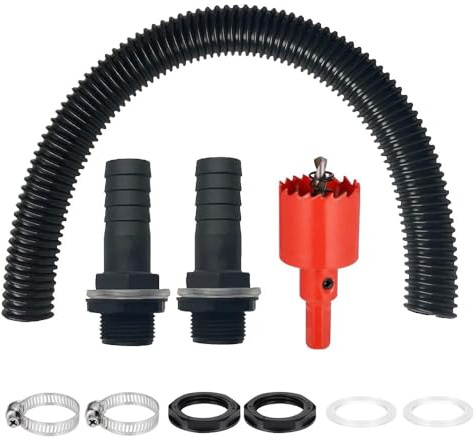 Regntunna anslutningsset inkl. regntunna med slanglock, 500 mm anslutningsslang 25 mm (1 tum), 2 slangklämmor, regntunna anslutning set för vattentankar, cistern