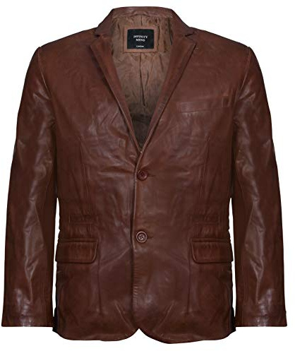 Brun äkta läderblazer för män mjuk äkta italiensk anpassad vintage jacka kappa, Brun, M