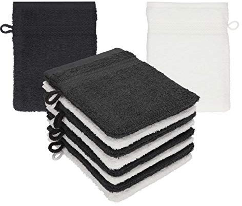Betz paket med 10 tvättvantar premium 100 % bomull 16 x 21 cm grafit – vit