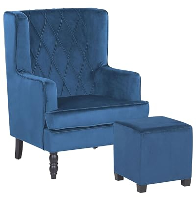Beliani Moderner Sessel mit Fußhocker Polsterbezug aus Samtstoff blau Sandset