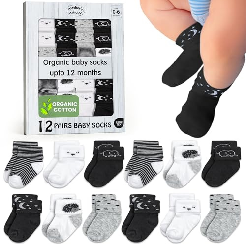 Organic Cotton Baby Socks 12 Pairs Newborn Infant 0-6M Hypoallergenic