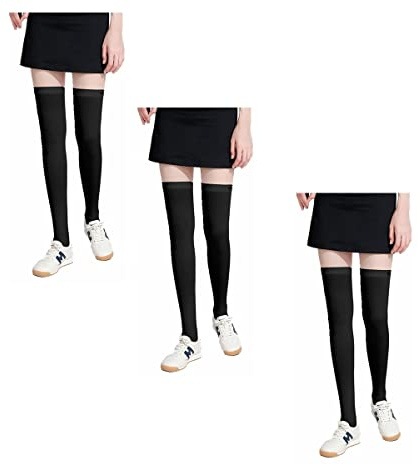 Hopply Golf Sun Protection Socks UPF50+ Overknee Stocking Ice Silk Breathable Cool Socks for Women School Outdoor Sports (as1, alpha, one_size, regular, regular, 3Pairs-long(black), One size)