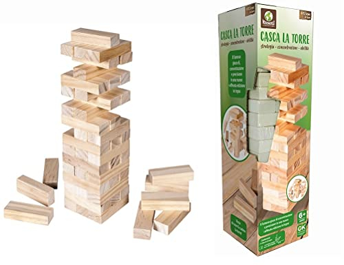 Juego Torre de Madera Torre Mágica Torre Equilibrio Madera 54 piezas, juego de habilidad con 54 bloques de madera, grande aprox. 8 x 8 x 27 cm, Diversión para toda la familia