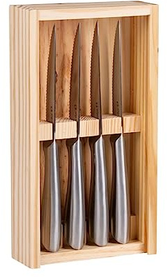 alpina Steakmesser in Holzbox - Edelstahl - In Aufbewahrungsbox - Steakmesser 22,5 CM - Edelstahl