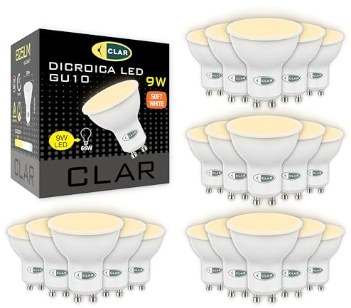 CLAR - Lampadina LED GU10 9W, Luce Calda 3000K (Pack 20)