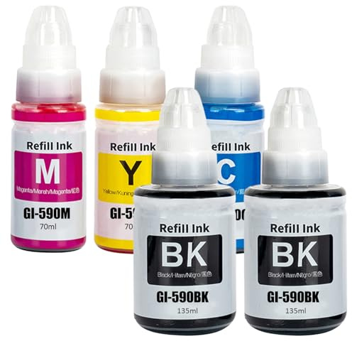 LAIPENG GI-490 GI-590 Tinte Kompatibel für PIXMA G1400 G1410 G2400 G2410 G3400 G4400 G4411 G3501 G2501 G1501 G4511 G1500 G1510 G2500 G2510 G3500 G3510 G4500 G4510 Drucker GI490 GI590 (BK*2/C/M/Y)