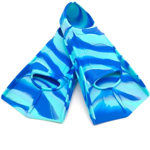 Fadgesy Swimming Training Fins,Comfortable Silicone Flippers for Swimming and Diving,Size Suitable Kids Girls Boys Adult (XXXS, IcelandicAurora)
