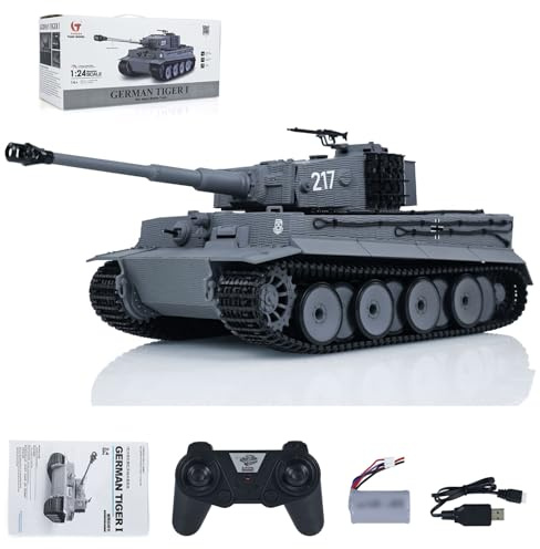 wheelfun Taigen 1/24 RC Char de combat Tiger I RC Modèle de char militaire moyen terme infrarouge Châssis de combat recul Flash LED Gris RC Camion de transport militaire Véhicule blindé Hobby