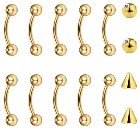 Besyvvin 10stk Curved Barbell 1,2mm Piercing Lippe Augenbrauen Septum Rook Daith Banane Gold 6mm Chirurgenstahl
