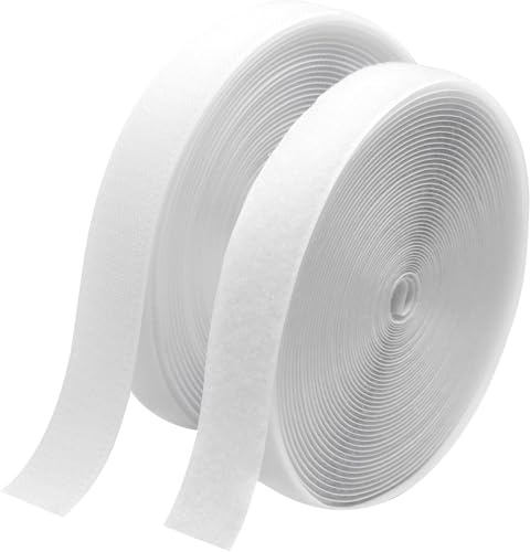 Rubans Adhésifs 8M avec 20mm largeur,Bande Agrippantes Adhésives,Ruban Scratch Hook Loop Bande Adhésives Autoadhé pour Tous Les Types D'installations Cadre Photo (crochet de 8 m+boucle de 8 m,Blanc)