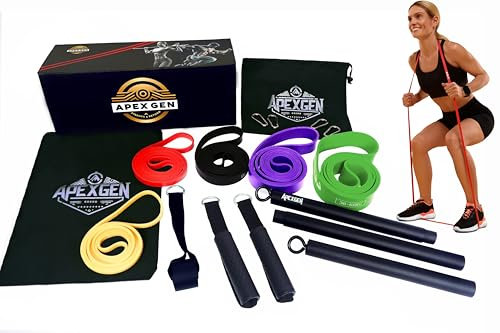 ApexGen Pilates Bar Set – 5 Widerstandsbänder (5-60kg) mit Pilates-Stange – Komplett Heim Fitness Set mit Türanker & Handgriffe