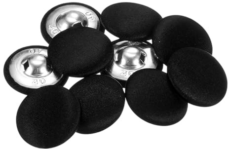 QUARKZMAN 10pcs Botones Cubiertos de Tela, 25mm 40L Botones Redondos de Costura de Tela Algodón Broche Vástago Metálico para Trajes, Vestidos, Blusas y Suéteres, Negro