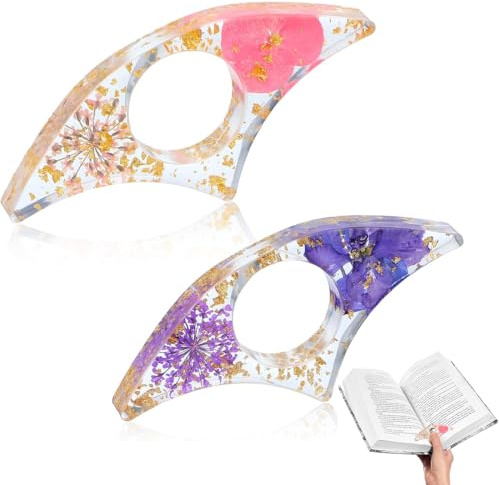 WUSJCOF Bague de Lecture en Résine avec Fleurs Séchées - Porte Page Livre Transparent, Marque Page Floral pour Tenir Livre Ouvert, Accessoire de Lecture et Cadeau pour Lecteurs (Lot de 2)