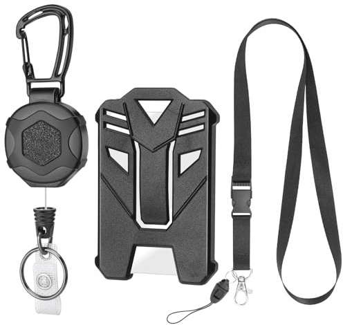 1 Pack Heavy Duty Retractable Keychain, with 31.5 Steel Cord, 1 PCS ID Badge Holder and 1PCS Detachable Lanyard Strap for Name Card