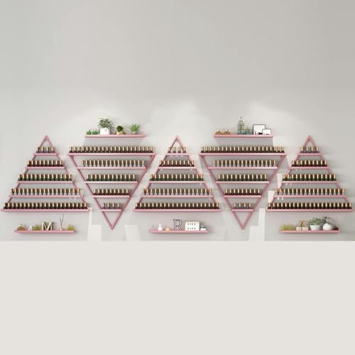 WTLONBF Scaffali portaoggetti da Parete per smalti, profumi, smalti per Unghie, espositori triangolari in Metallo per Oli Essenziali, per casa, Salone, attività Commerciali, Spa (Rosa)