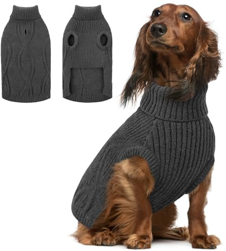 Queenmore Pull pour Lévrier Pull à Col Roulé avec Ouverture pour Harnais | Vetement Chien Teckel Beagle Bouledogue Français Corgi Schnauzer,Tailles Du XS Au 2XL Pour Toutes Les Morphologies (Gris, L)