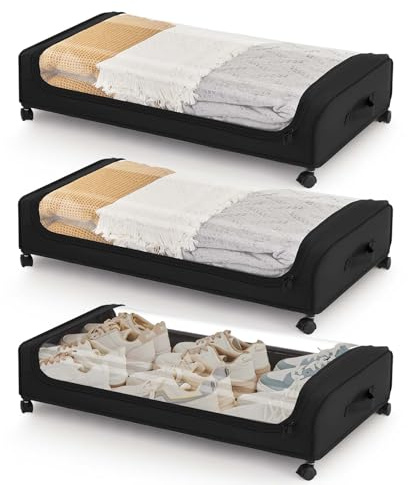 Boic 3 Piezas 50l Cajas Almacenaje Ropa Con Ruedas, Caja De Almacenamiento Debajo De La Cama Marco Metálico, Bolsas De Almacenamiento Guardar Plegable Multiusos Para Zapatos, Ropa, Juguetes, Libro