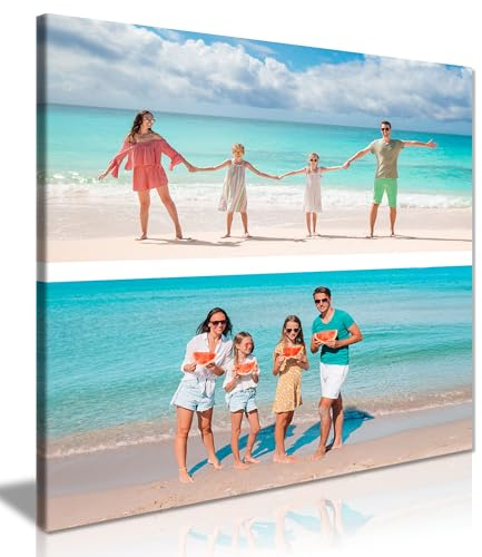 Personalised Canvas Print – 2 Photo Collage Square Custom Wall Art, Framed | Ready to Hang, Fade-Resistant Inks, Photo Gifts for Mum Dad Birthday Christmas, Family Pictures for Walls, Sizes 12-30 Inches
