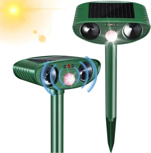 Professionnel Répulsif Chats, 1pcs Répulsif Ultrasons Énergie Solaire Étanche pour Éloigner Répulsif Animaux Ultrasound Répulsif pour Chien, Chat, Lapins, Renards