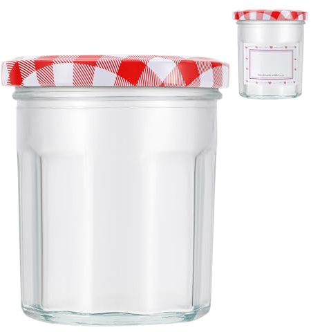 Artist Hand 72 Pack Jam Jars with Lids 200ml/7oz, Wide Mouth Glass Jam Jars Honey Jars Pickles Chutneys Storage with Red Gingham Screw Lids, 72 Labels Included