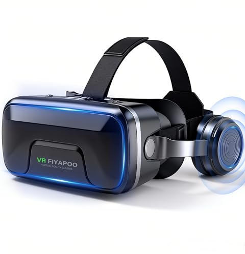 FIYAPOO Occhiali VR 3D con Cuffie, Bambini HD Visore Realtà Virtuale per Film e Giochi, Compatibile con Smartphone Android e iPhone da 4,7 a 7,2 Pollici, Regalo di Natale Perfetto per la Famiglia