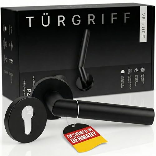 Vellure Dörrhandtag svarta innerdörrar [inklusive borrstencil] – Premium handtagsset svart PZ & dörrhandtag svart matt – massivt dörrhandtag och dörrbeslag set – fast passform och elegant utseende
