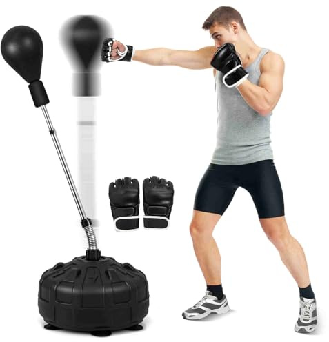 HOMASIS Saco de Boxeo con Base | Saco de Boxeo de Pie con Pelota de Velocidad, Altura Ajustable, Ventosas y Guantes, para MMA, Alivio del Estrés, Fitness